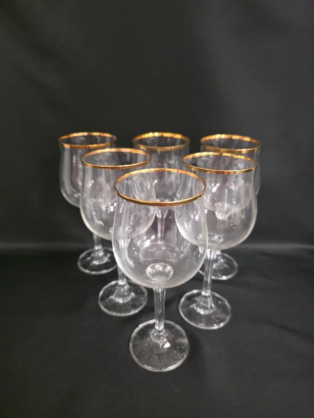 Vtg Bohemia Crystal Geneve Gold Rim Wine Glasses Set of 6 Tulip Czech Art